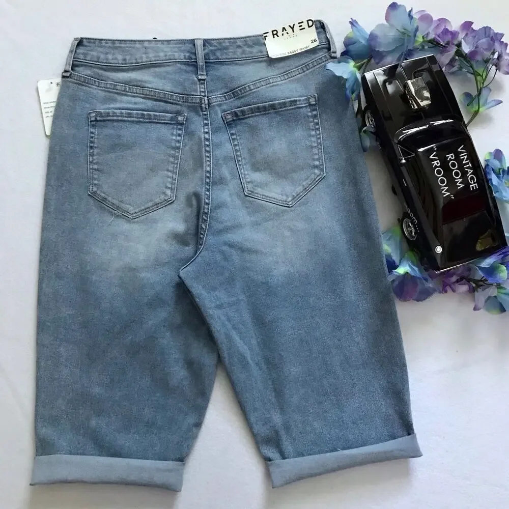 Frayed Jeans NWT High Rise Baggy Shorts Women 28